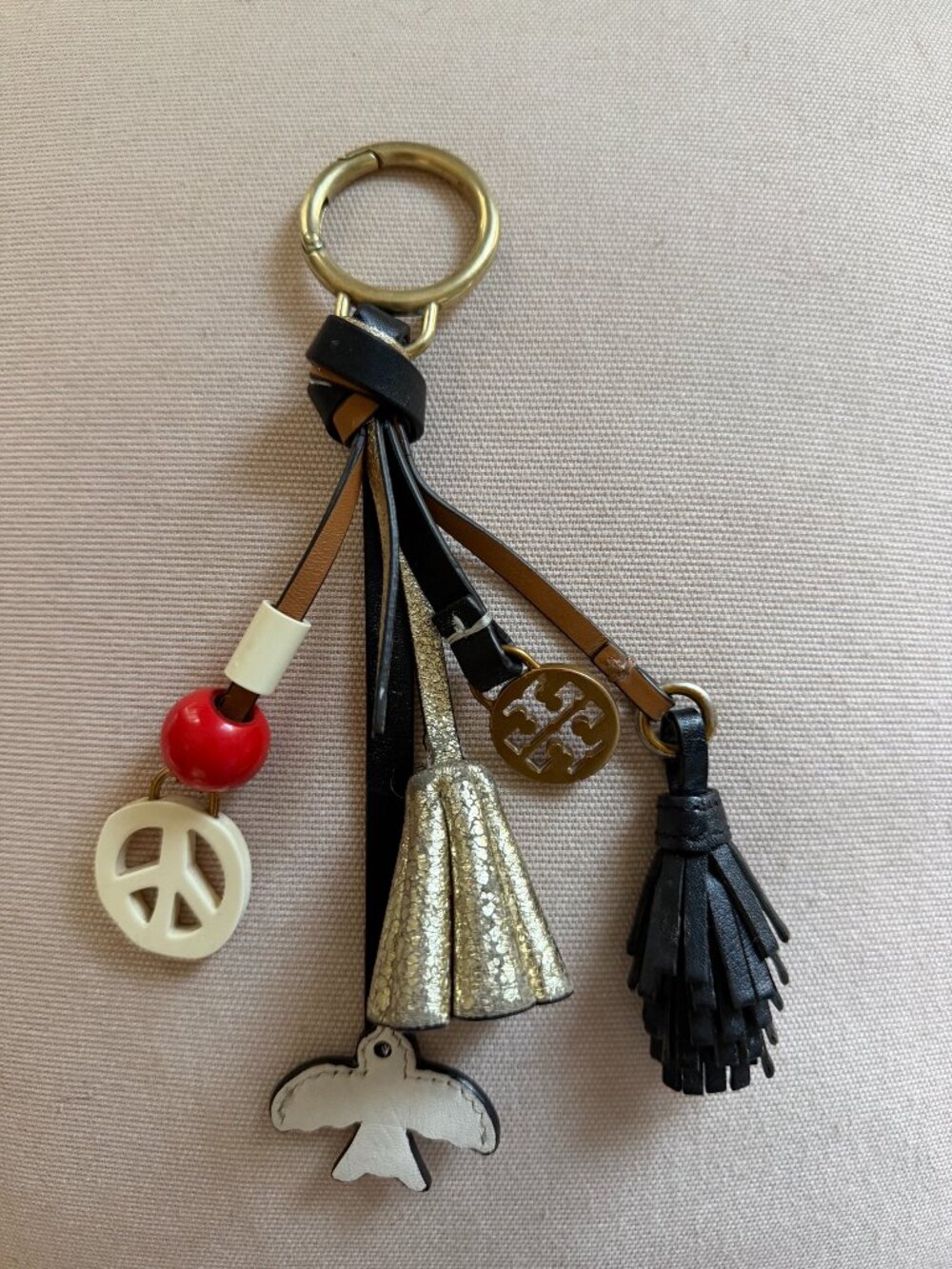 Tory Burch Vintage Key Chain Bag Charm Peace Sign White Dove